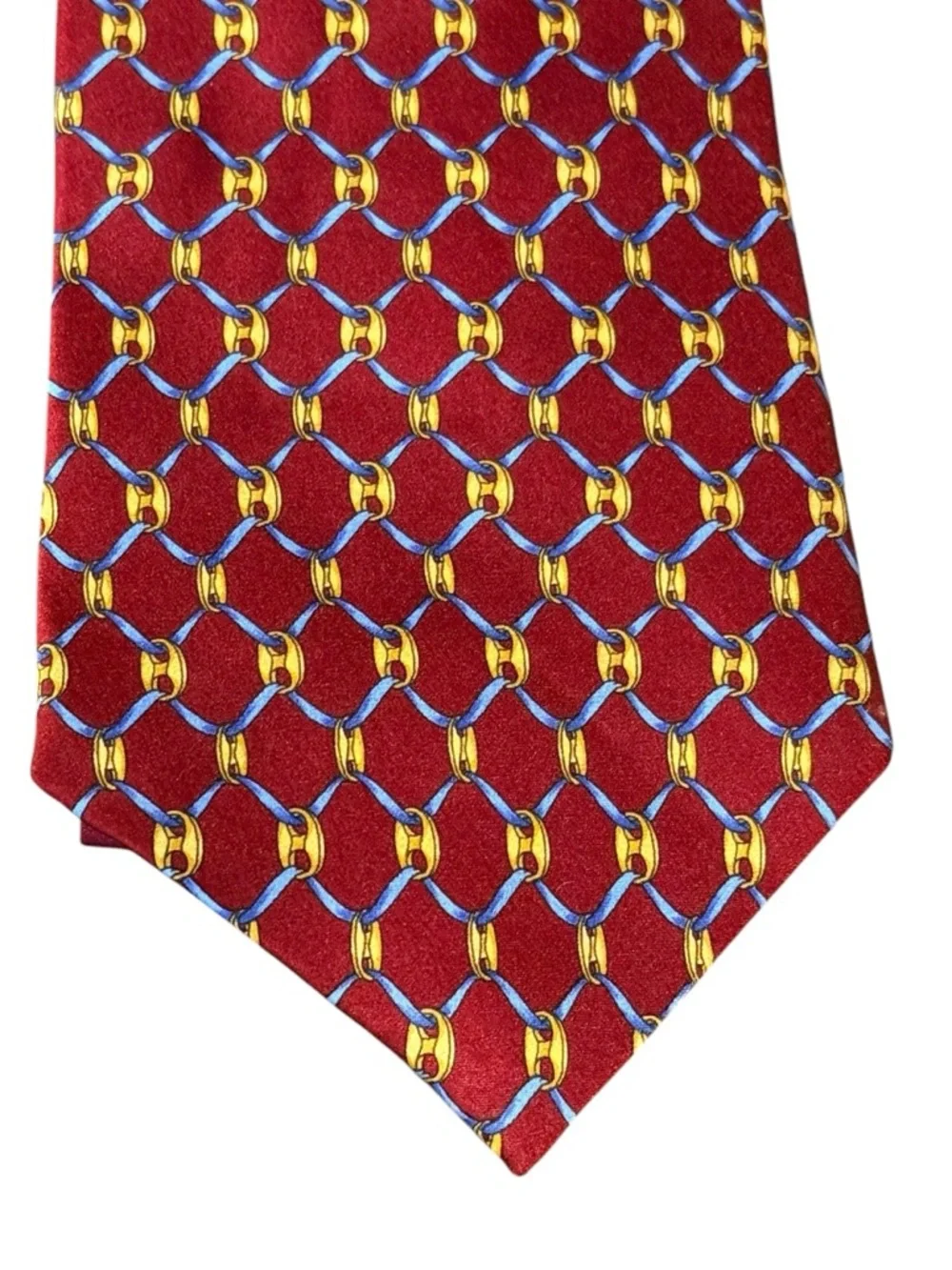 Vintage Bert Pulitzer Collectors Edition Silk Tie Burgundy Gold Chain Print